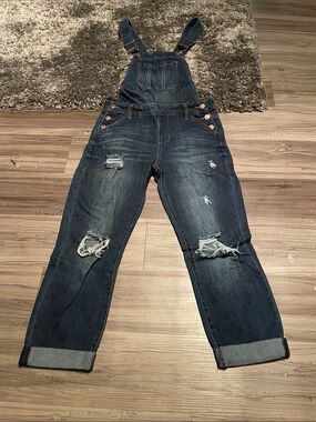 GUESS Dark Blue Distressed Denim Overalls for Women